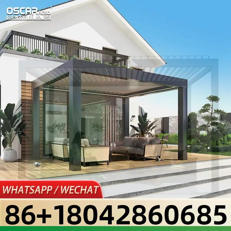 Motorized Waterproof Outdoor Louvered Shade for Poolside Backyard and Terrace with Powder Coated Finish Bioclimatic Design Pergo