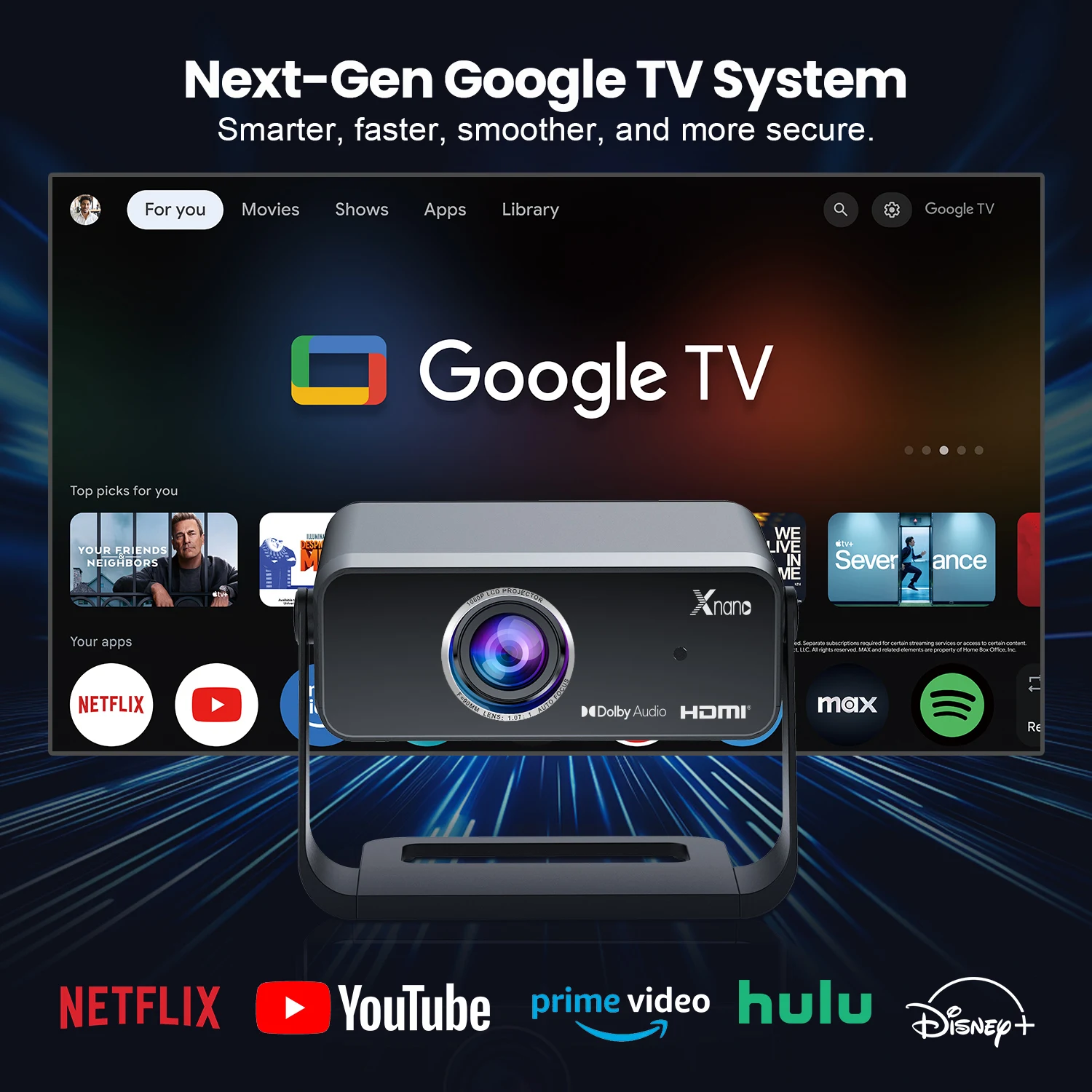 Google TV Projector (2000 ANSI Lumens, GT350) – Android 14.0, Bluetooth 5.4, WiFi 6, Home Theater