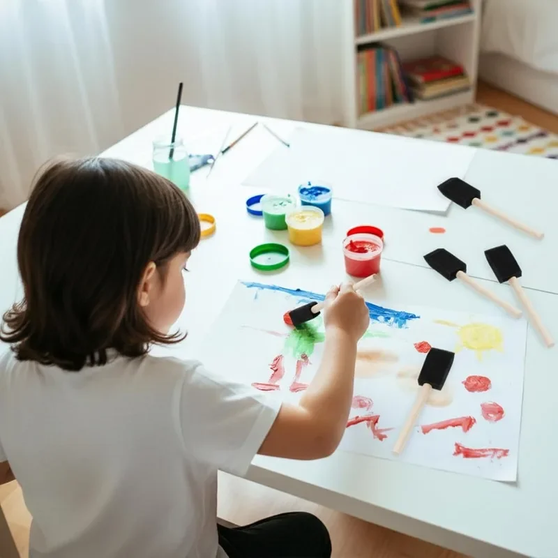 Durable Black Sponge Paint Brush with Single Wooden Handle for Kids Children DIY Graffiti Art Creation Kindergarten Painting
