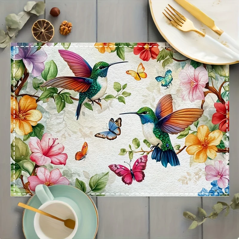 Placemats Tropical Hummingbird Floral Placemat Waterproof and Oil-Resistant Instagram-Worthy Restaurant Bar Counter Decor