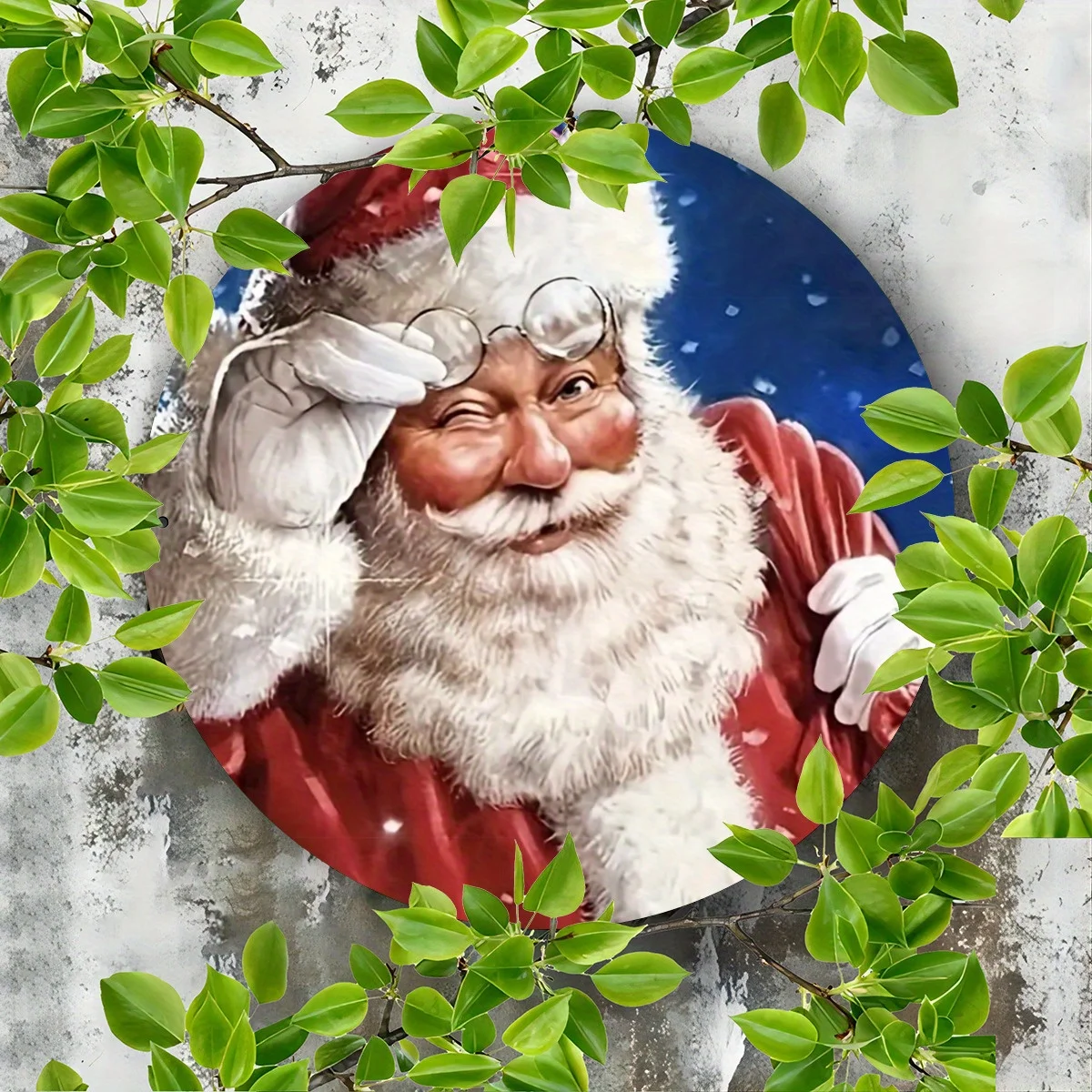 2D Flat, 1pc Vintage Santa Claus with Glasses Round Metal Wall Art - Festive Indoor/Outdoor Decor for Home, Kitchen, Garden, Por