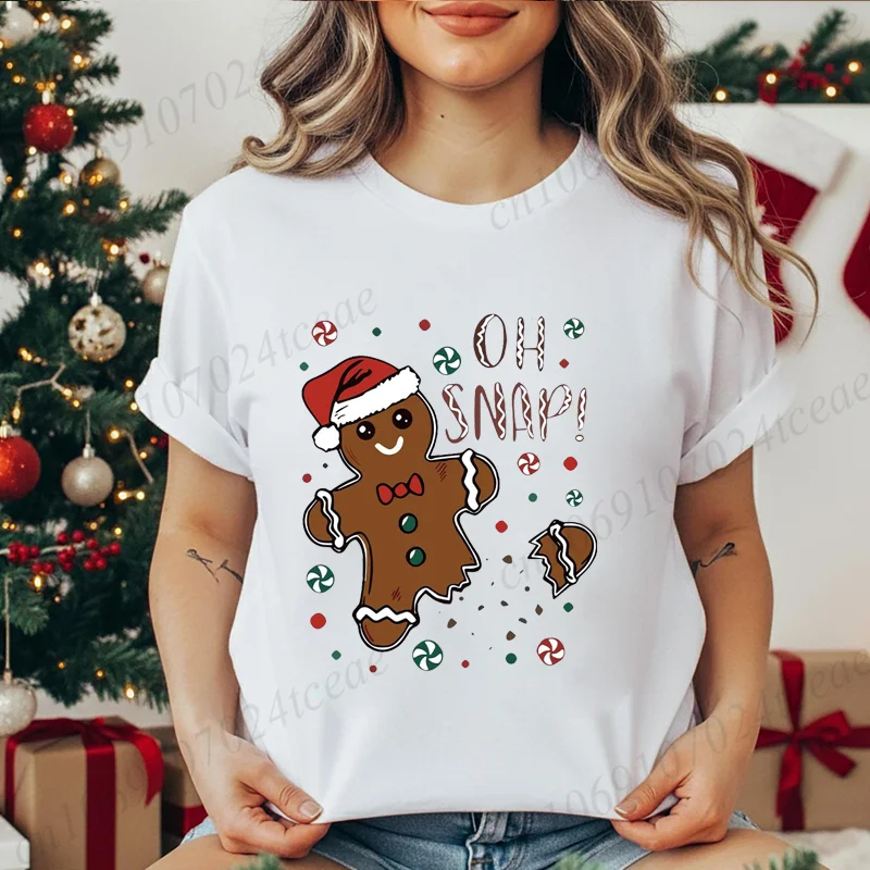 OH SNAP-camisetas con estampado de verano para mujer, Tops con diseño navideño de pan de jengibre, ropa de manga corta, camisetas para fiesta navideña