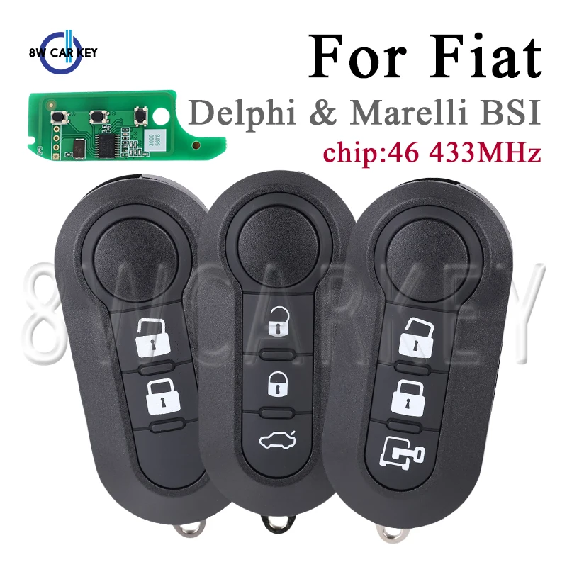 Remote Car Key For Fiat 500 MPV Bravo/Ducato Doblo Qubo Grande Punto Delphi&Marelli Citroen Jumper Peugeot Boxer 433MHZ ID46chip