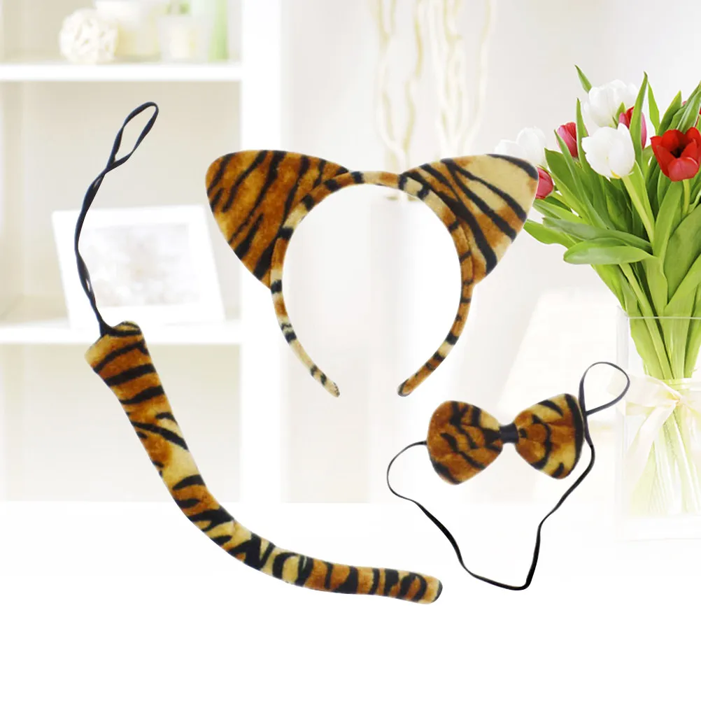3Pcs Cat Cosplay Costume Set Includes Headband Bow Tie Tail Party Halloween Masquerade Photo Prop Stylish Cartoon Headband
