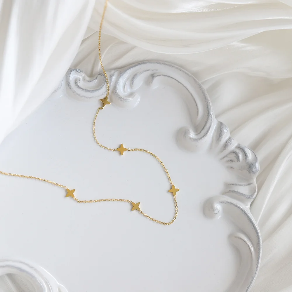Stack Simple Flowers Stainless Steel Gold Color Necklace for Women 18K PVD Plated Chic Jewelry