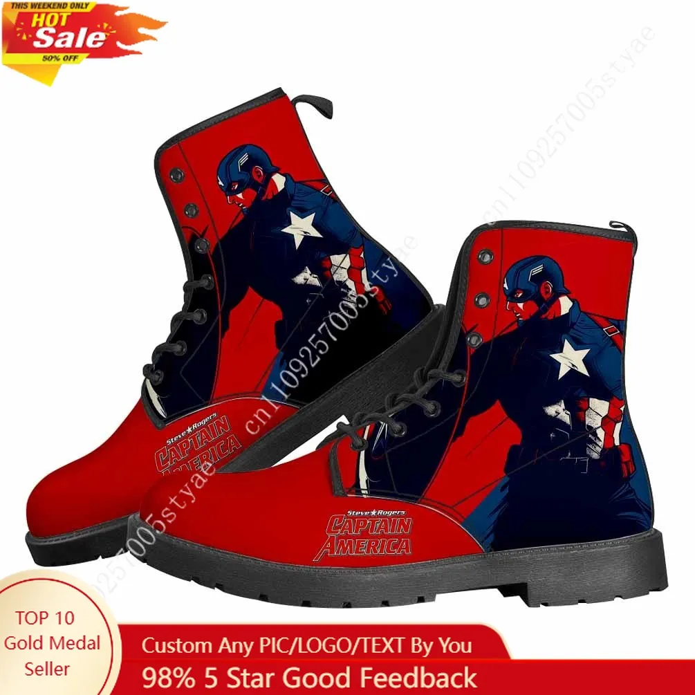 

Marvel Captain America Steve Rogers Boots Mens Womens Teenager Shoes Casual Boot Outdoor High Quality Couple Customize Shoe
