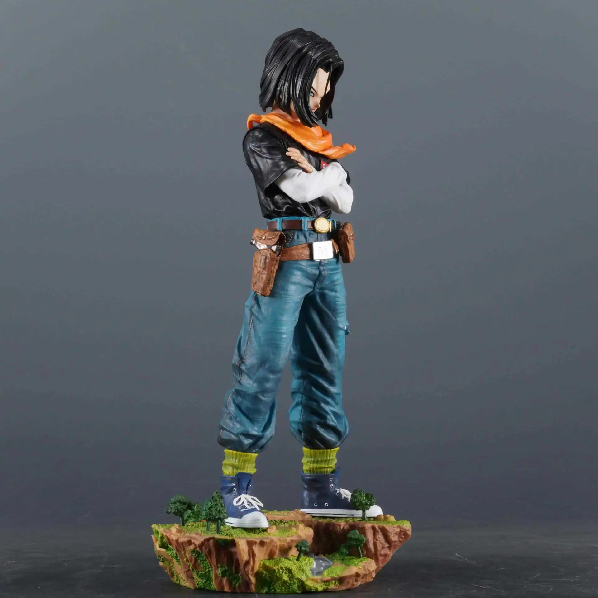 Anime Dragon Ball Z Figure Black Pearl 28cm Android 17 Figure Replaceable Half-Body Figure Statue Decoration Toy Christmas Gifts