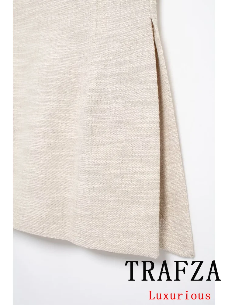 TRAFZA Vintage Casual Solid Chic Women Suit spacco laterale con spalle scoperte pantaloni larghi dritti New Fashion 2024 set per le vacanze autunnali