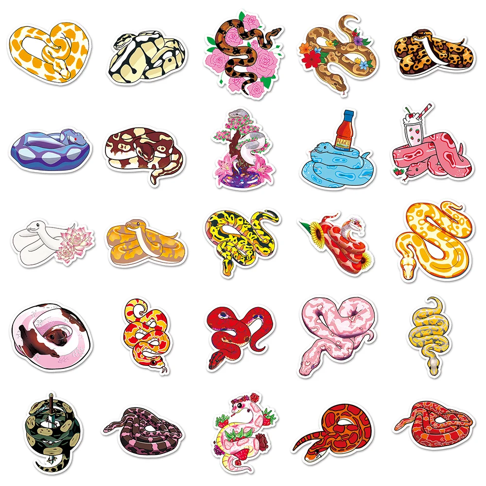 10/30/50pcs Cute Cartoon Animal Snake Stickers Decals Skateboard Laptop Phone Motorcycle Car Diary Waterproof Sticker Kids Toys