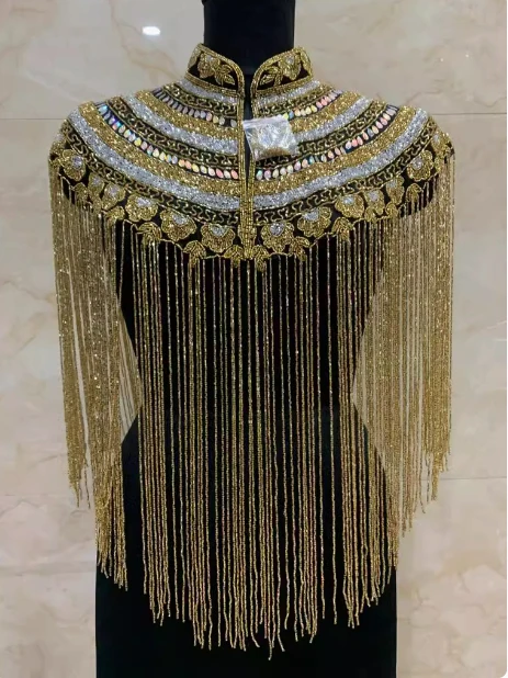 Indian Shawl Heavy Industry Beaded Shawl Long Tassel Cloud Shoulder Handmade Fashion Show Top Ancient Style Shawl Women Top Cape