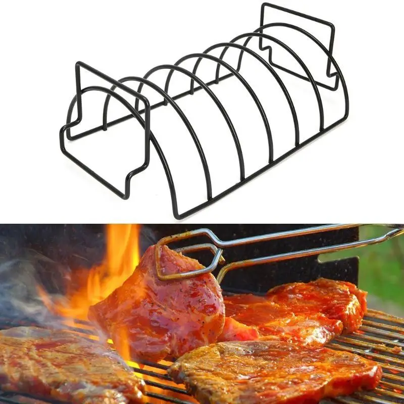 F19B Non-Stick Metal Wire Stand BBQ Grill Steak Holder Roasting Rib Rack Kitchen Tool