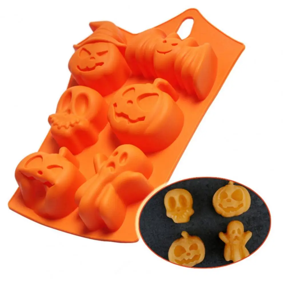 Halloween Cake Mold Silicone Ice Cube Mold Silicone Cake Mold Halloween Theme 6-cavity Multi-functional Baking Tray Non-stick