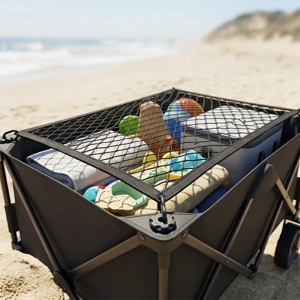 Cargo Net for Collapsible Wagon Beach Cart Garden Cart with Nylon Material and Four Hook Installation System Cargo