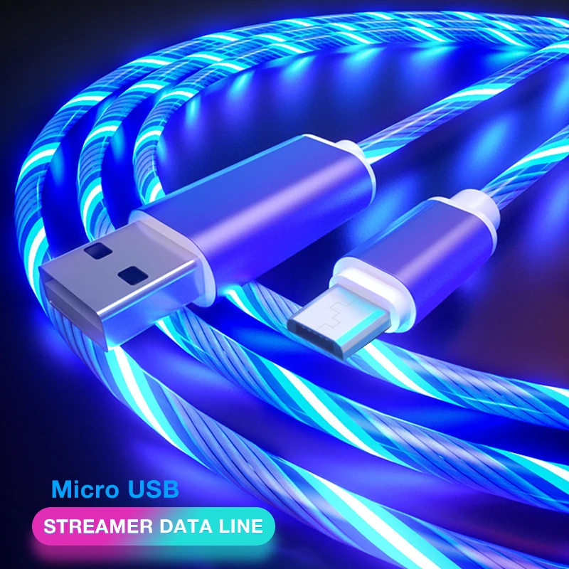 Светящийся светодиодный кабель для быстрой зарядки Micro USB Type C для Samsung Xiaomi OPPO VIVO