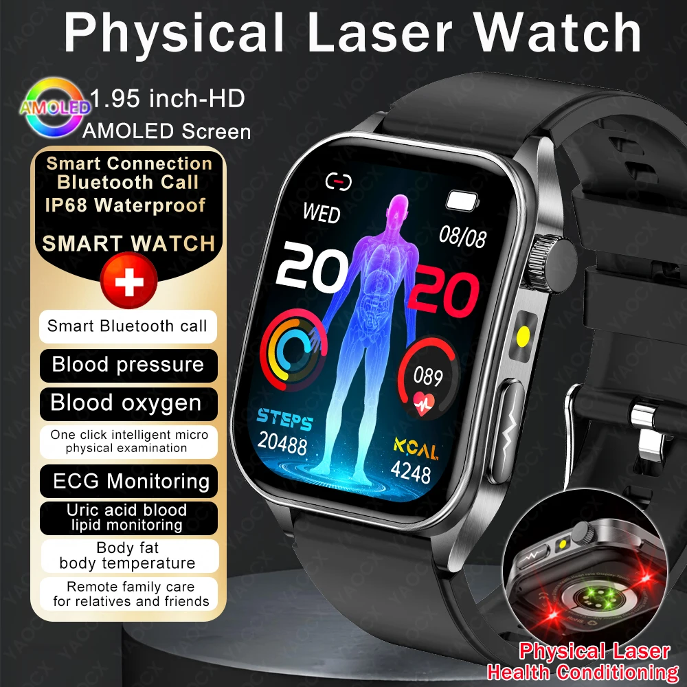 2026 New 650nm Laser Therapy Blood Fat Uric Acid Blood Pressure Smart Watch ECG Precise Health Monitor Smartwatches For Men