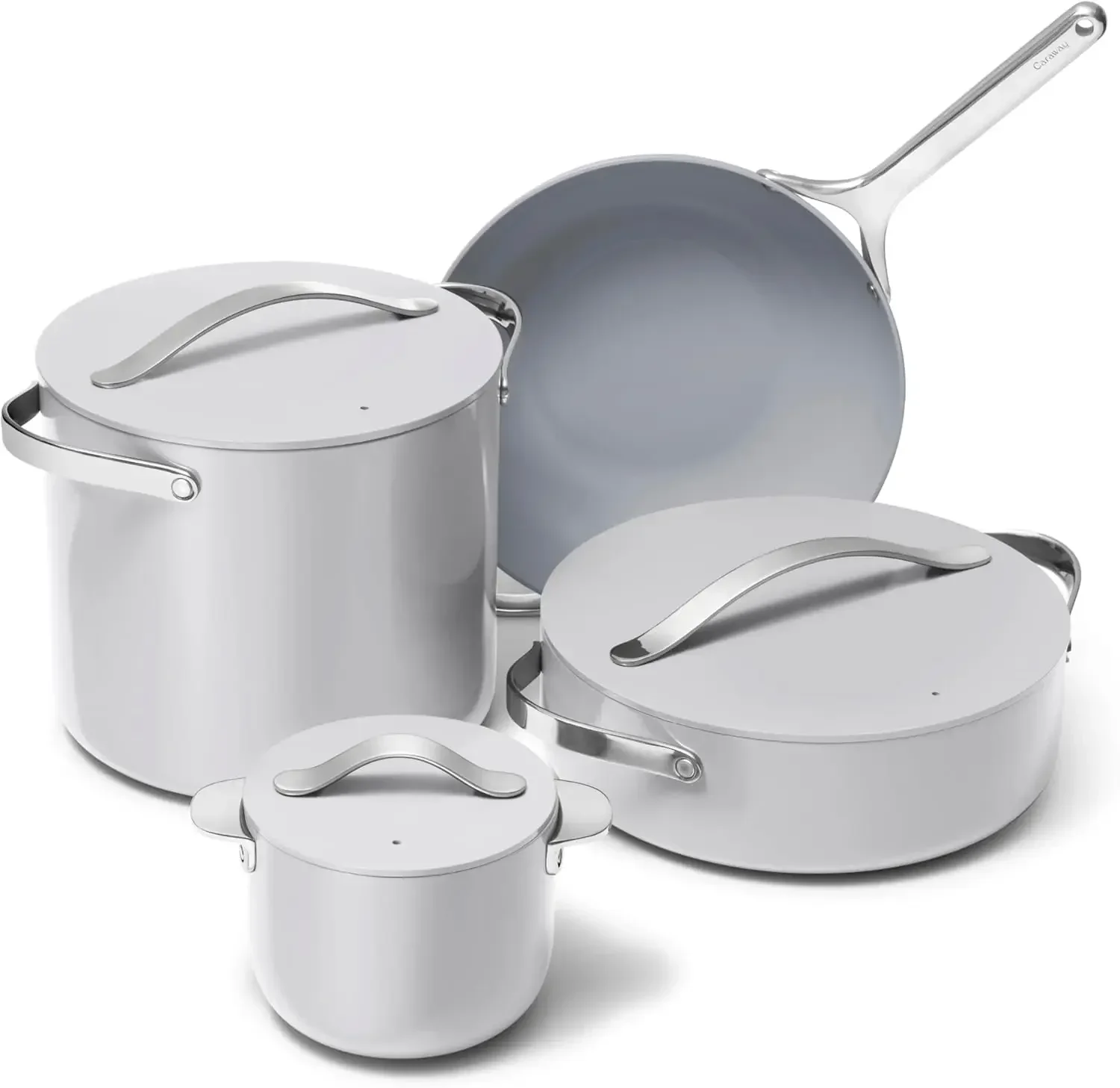 Caraway Cookware+ Collection - Specialty Cookware Set - Petite Cooker, Stir Fry Pan, Rondeau, & Stock Pot - 3 Lids & Storage Org