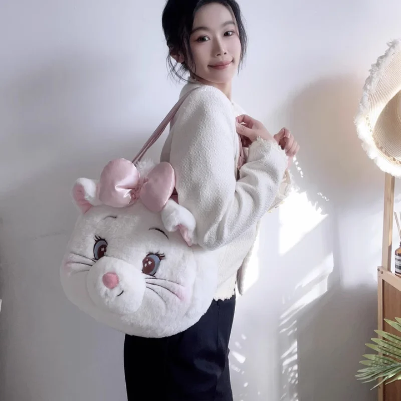 Nuevo y genuino juguete de peluche Potdemiel de Disney, muñeco de peluche de gato Mary, bolso de hombro, regalo de cumpleaños para mujer, mochila peluda suave