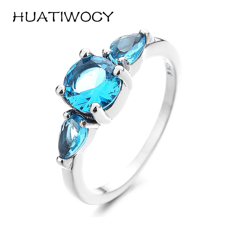 

HUATIWOCY Elegant Women Ring 925 Silver Jewelry with Sapphire Gemstone Accessories for Wedding Promise Party Gift Finger Rings