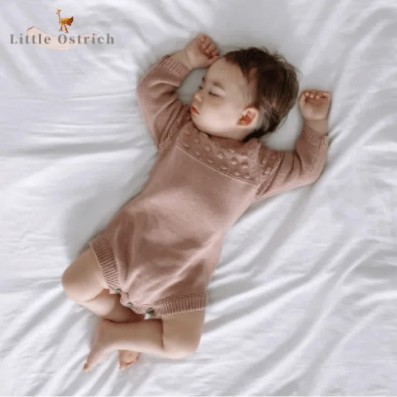 

Newborn Baby Girl Cotton Knitted Romper Long Sleeve Solid Color Jumpsuit Infant Toddler Child Pullover Baby Clothes 3M-2Y