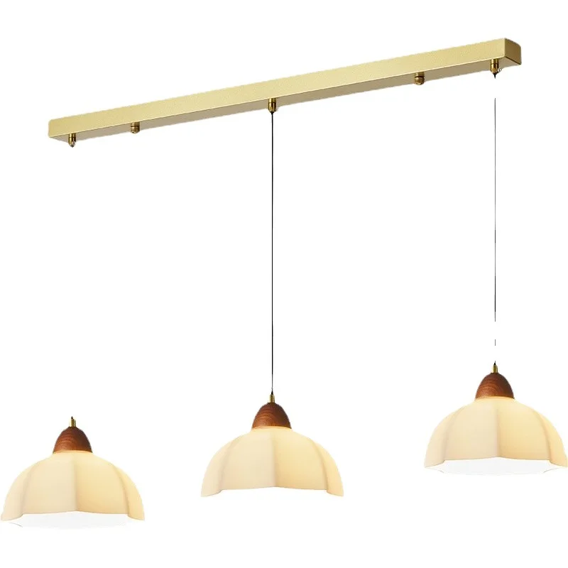 

New Medieval French Restaurant Pendant Light Chinese Walnut Color Glass Cover Hanging Lamp