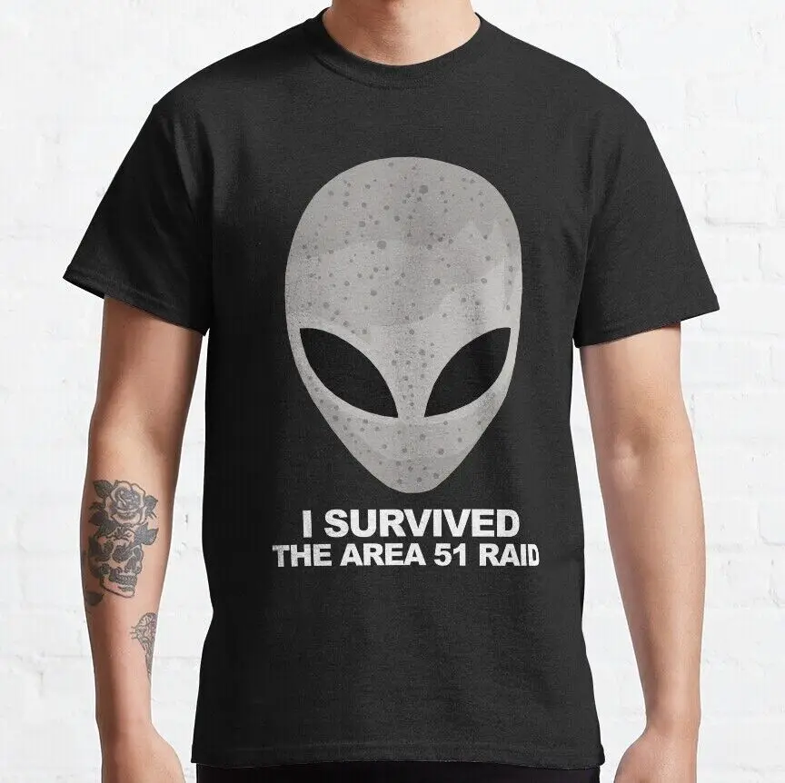 I Survived The Area 51 Raid Classic    Unisex summer T-shirt Cotton fashion couple clothes