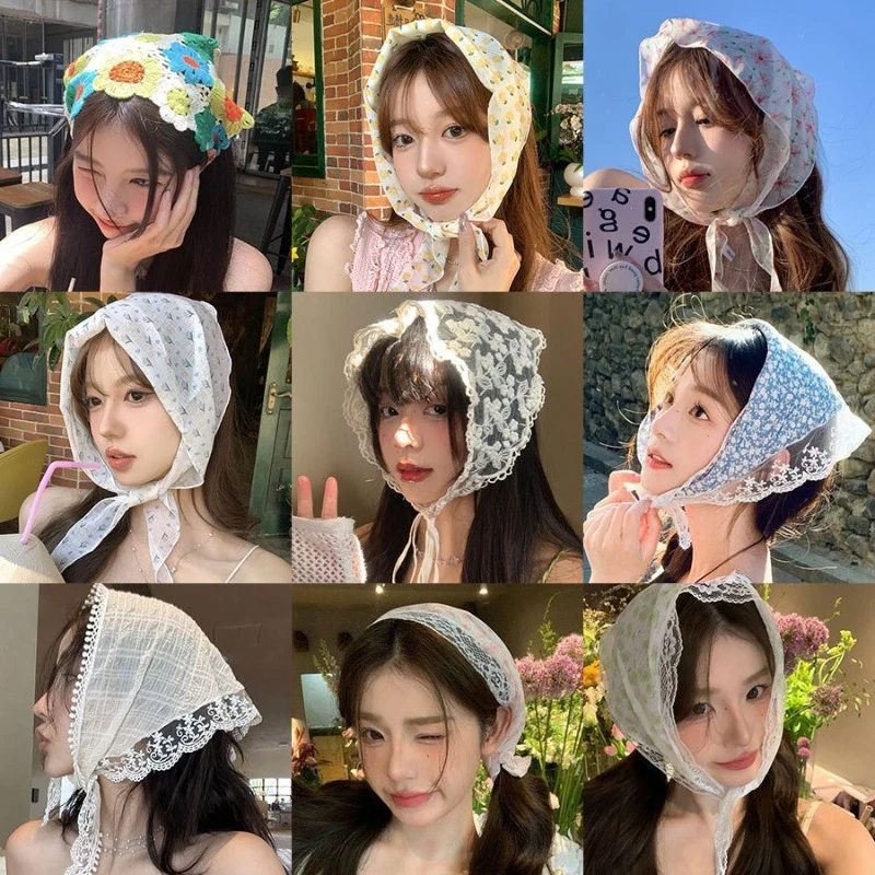 

Летняя кружевная повязка на голову треугольной формы для женщин, 1 шт., дышащая, с защитой от УФ-излучения, шарф-тюрбан для пляжного отдыха, фотосессий, в деревенском стиле