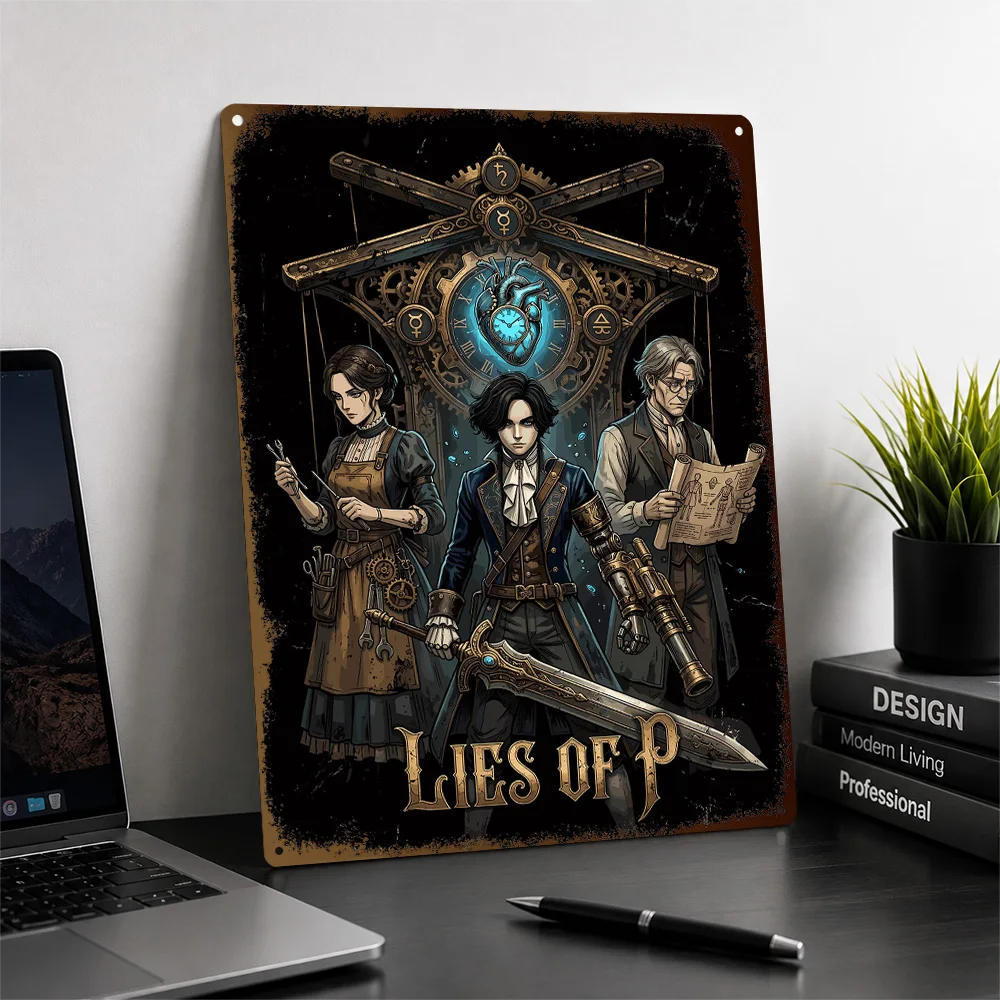 Lies Of P Steampunk Character Trio Aluminum Poster Illustrated Wall Art For Gaming Room Personalized Metal Sign Birthday Gift