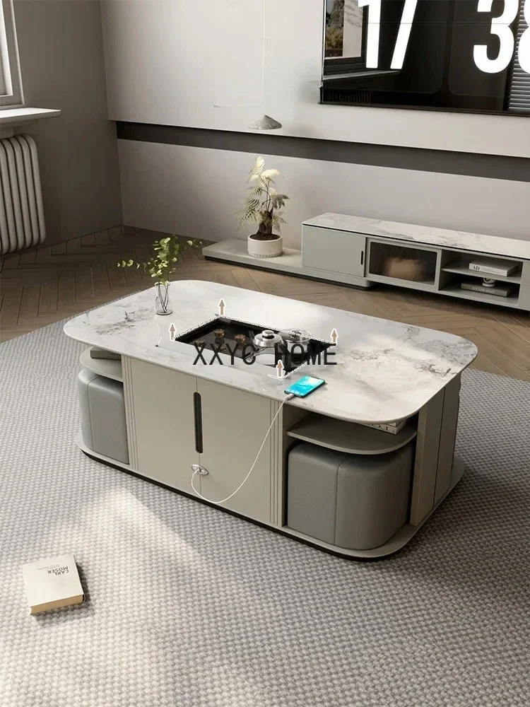 Electric Lifting Coffee Table Living Room Modern Minimalist Stone Plate Tea Table Kettle Fully Automatic Integrated