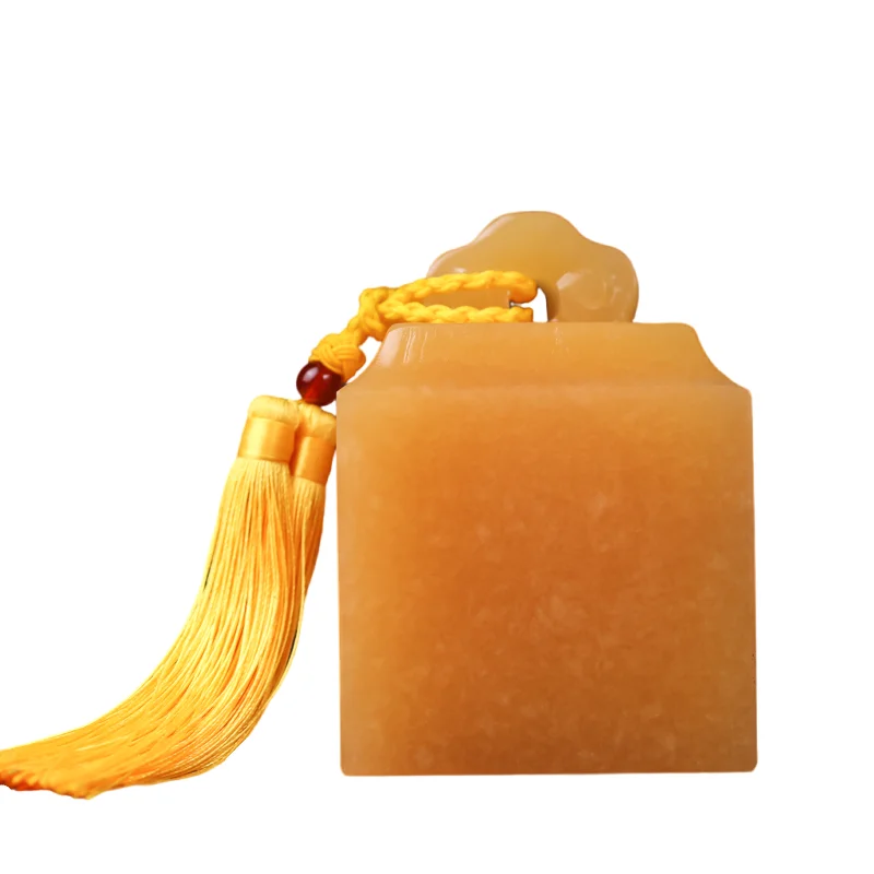 Natural yellow jade lettering name seal carving jade seal ornament gift crafts