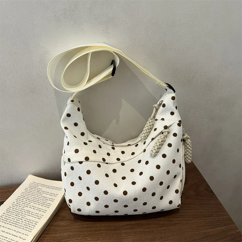

Korean Polka Dot Hobo Crossbody Bag New Casual Zipper Bag Stylish Versatile Shoulder Bag Multi-pocket Commuter Bag