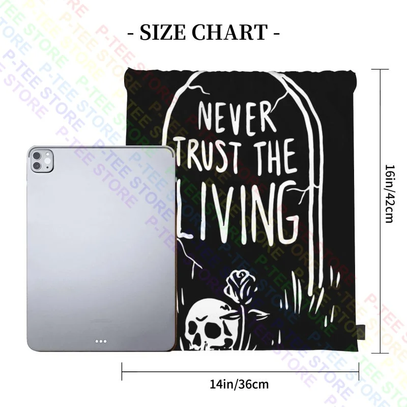 Never Trust The Living Tombstone Skull Coffin Drawstring Bags Gym Bag Travel Swimming Storage Bag School Sport Bag