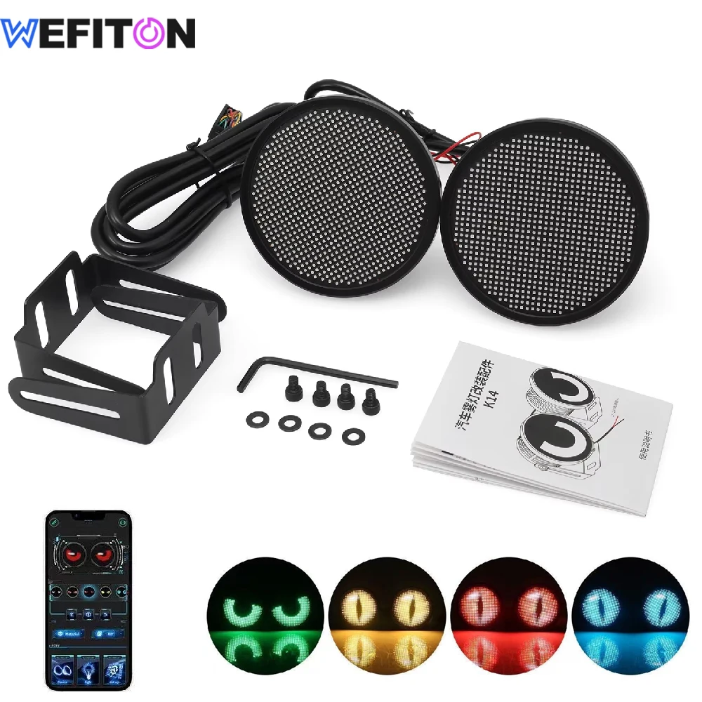 1Pair Smart LED Demon Eye Headlights for Motorcycle, APP Control Devil Eyeball Fog Lights with Brake/Turn Signal Linkage -12-24V
