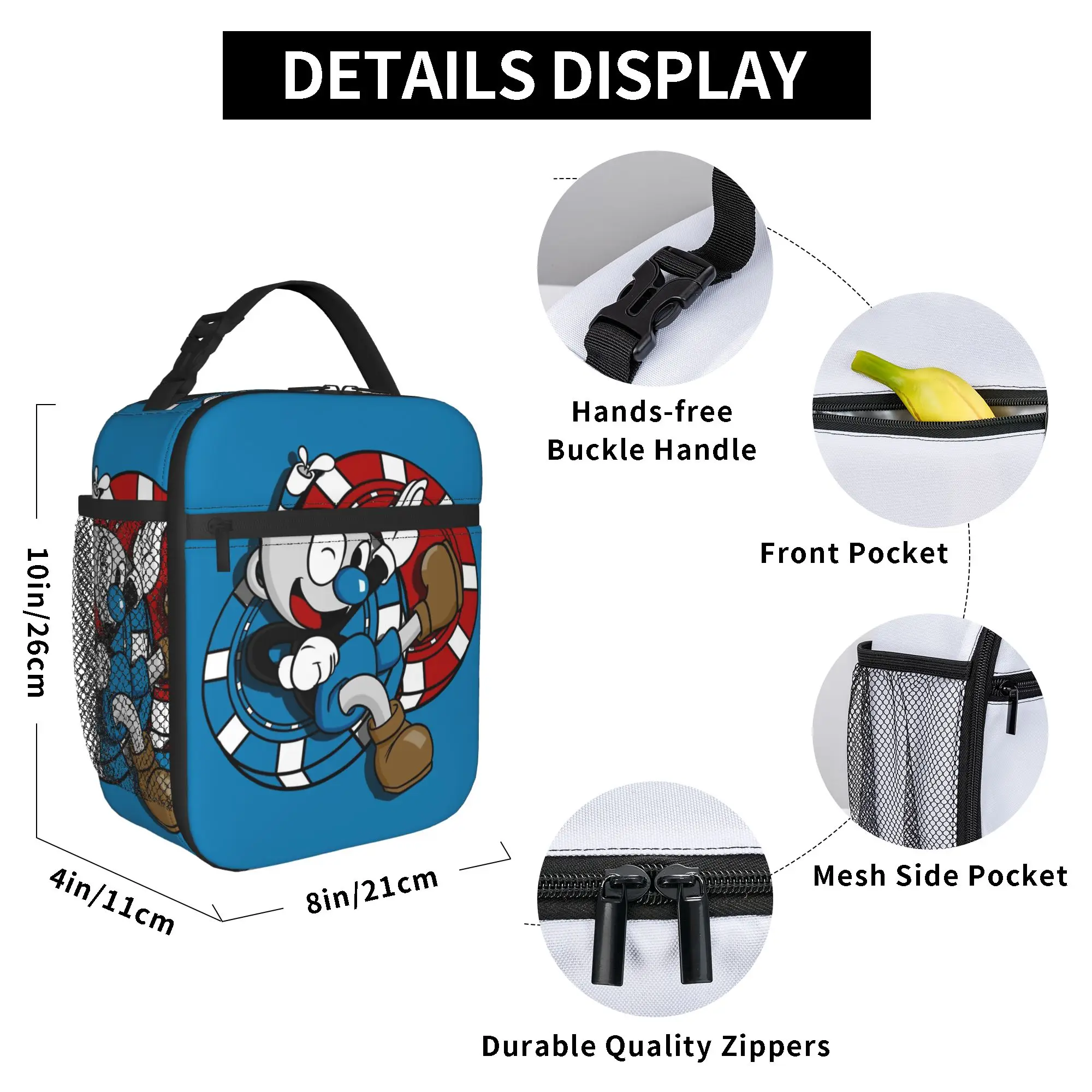 Cartoon Cupheads and Mugmans Game Thermoisolierte Lunchtaschen für Reisen, tragbare Bento-Box, Kühler, Thermo-Lunchboxen – Detail 5
