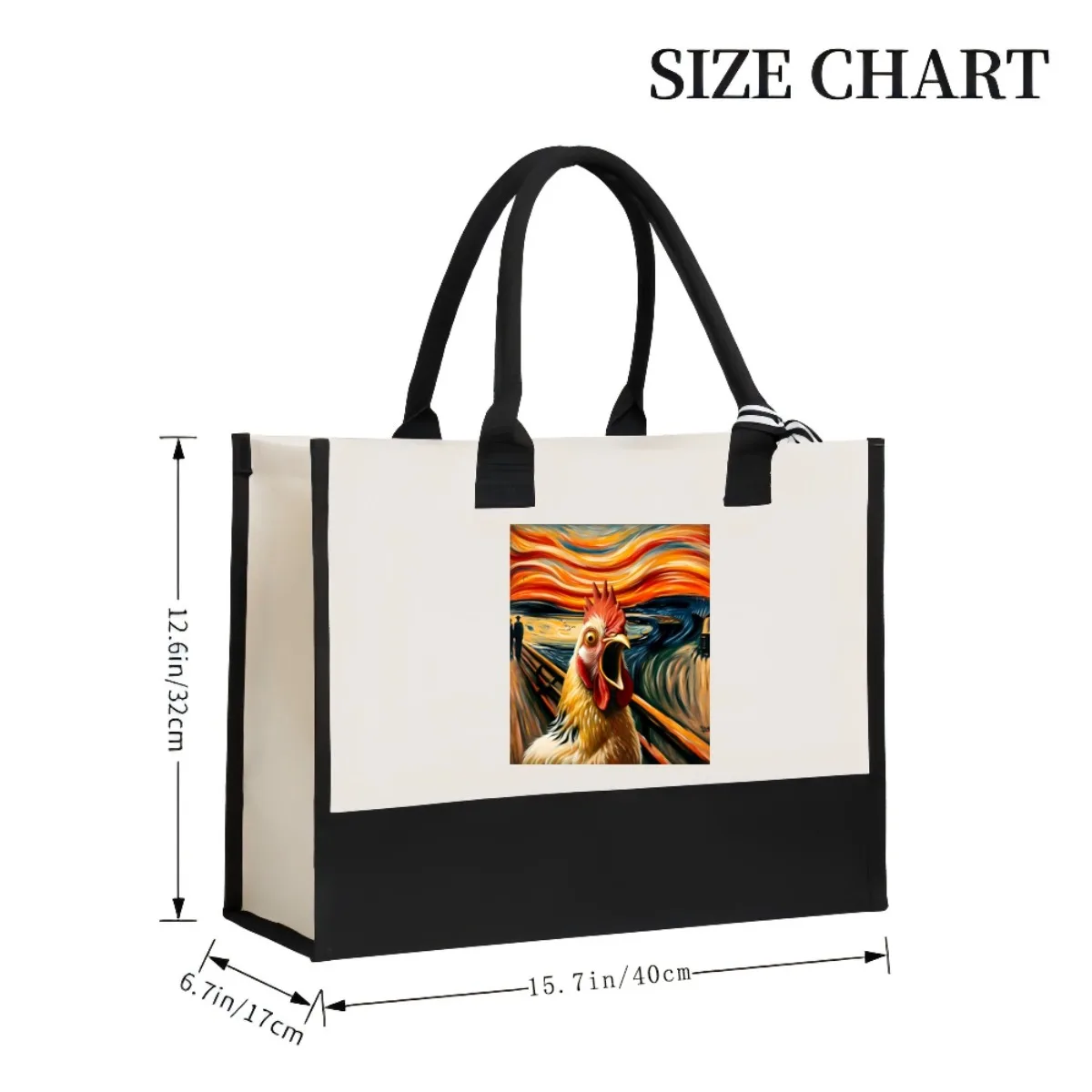 The Scream Chken 2026 وصل حديثًا حقيبة حمل عصرية واسعة وقابلة لإعادة الاستخدام بنمط طباعة 2 نغمة كتف كبير شديد التحمل #3