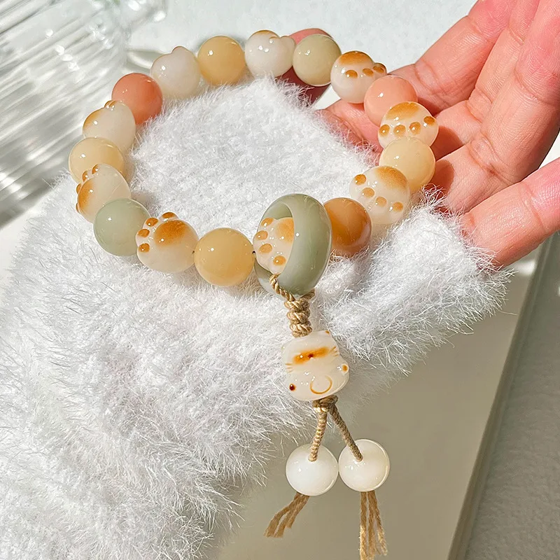Natural Charcoal Cat's Claw Bodhi Handstring Lucky Lucky Cat Pendant Handheld Buddha Bead Rosary Wen Play Bracelet Bodhi Jewelry