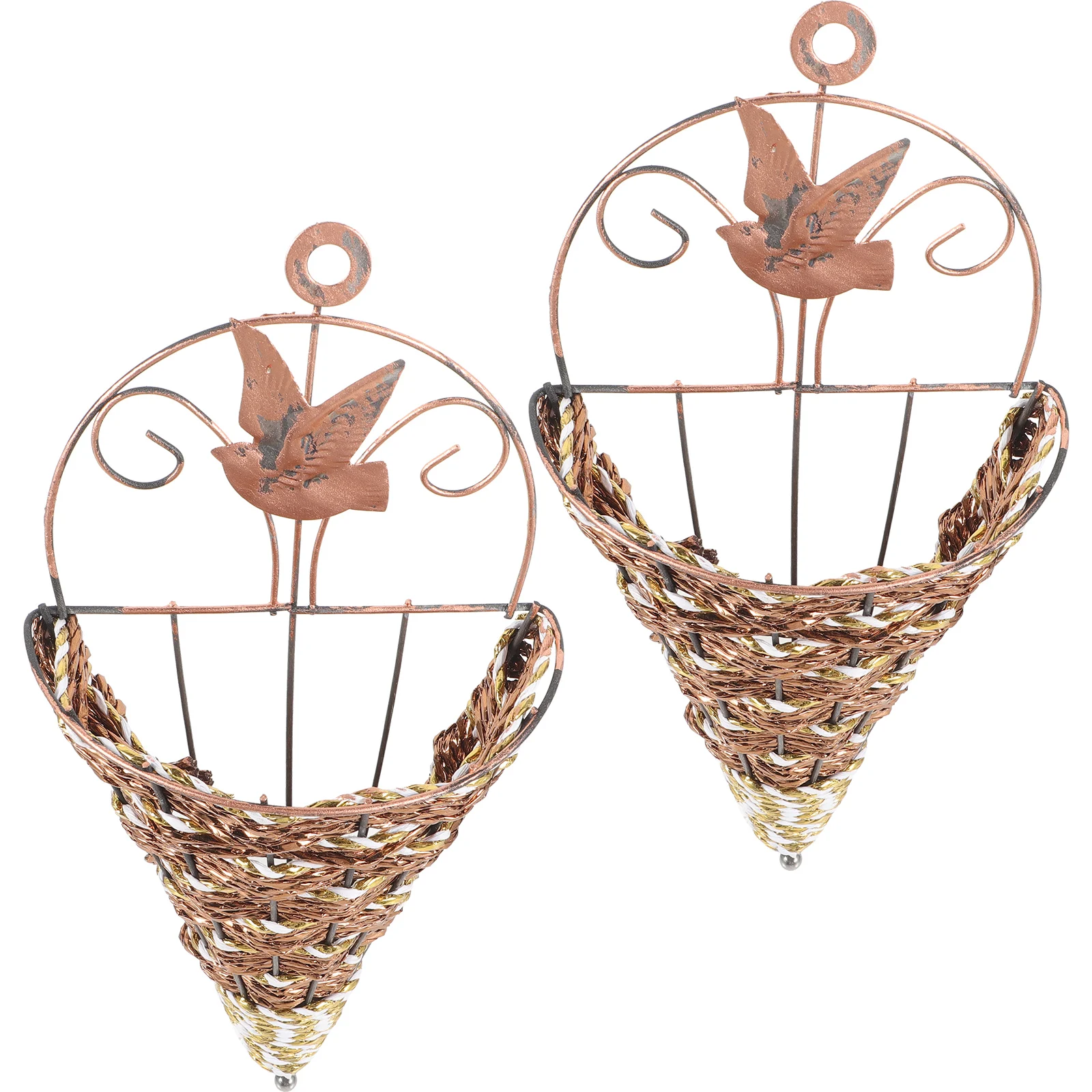 

2 Pcs Hanging Flower Pot Wall Flowerpot Decor Retro Indoor Plant ContainerTriangle Basket Decor Sturdy Iron Safe Material