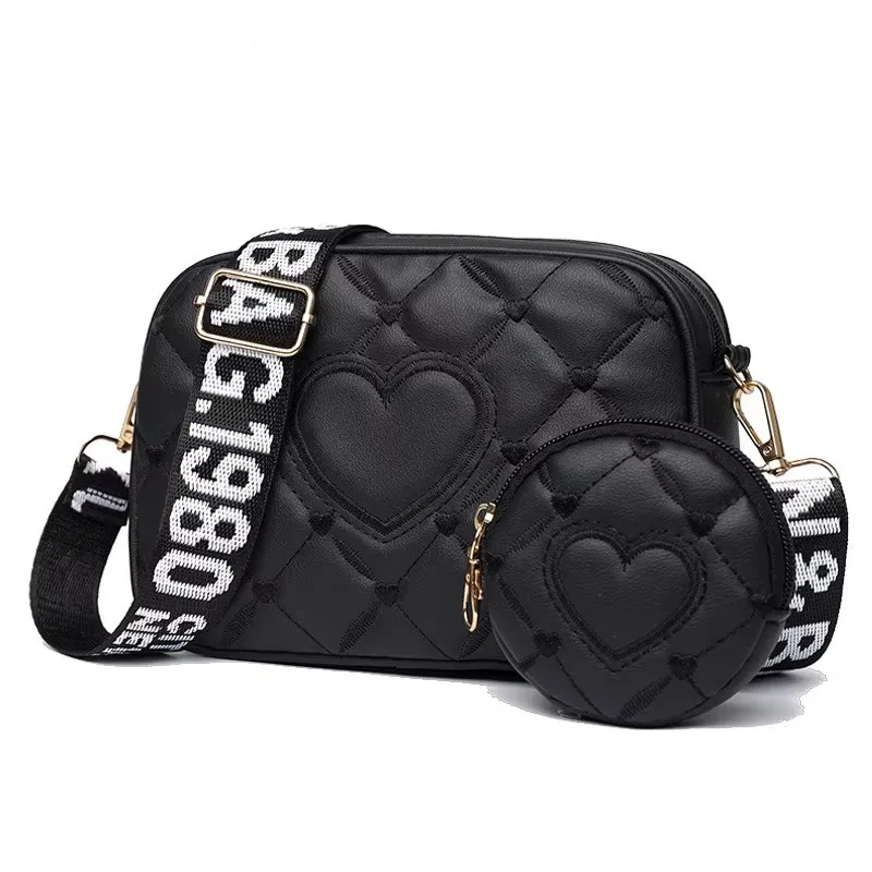 2025 New Women's Armpit Bag Item Mother and Child Two-piece Set PU Foreign Trade Texture Heart-shaped Pattern Crossbody Bag