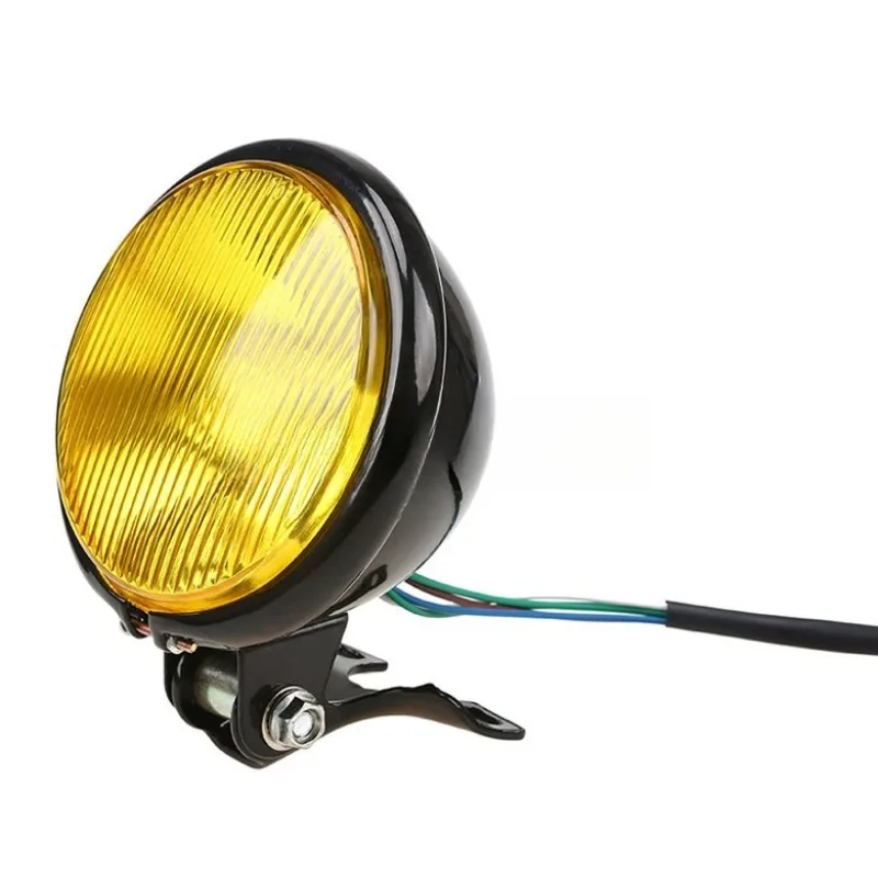 

CPQ For 1pc for Honda Hayabusa Suzuki Harley Dirt Bike Retro Motorcycle Headlight Round with Holder Electroplate Vintage Head