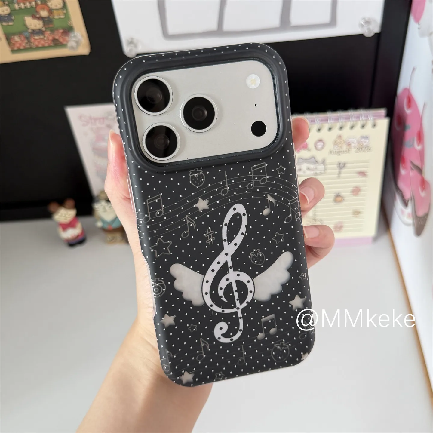 Korean Ins Black Note Wings Dots Y2K Phone Case For iPhone Ultra 18 17 Air 16 15 14 13 12 11 Pro Max 7 8 Plus XR XS MAX Cover view 2