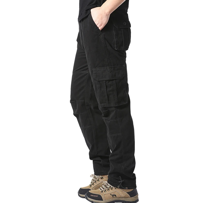 Large Pocket Loose Overalls Men\'s Outdoor Sports Jogging Tactical Pants Elastic Waist Pure Cotton Casual Work Pants