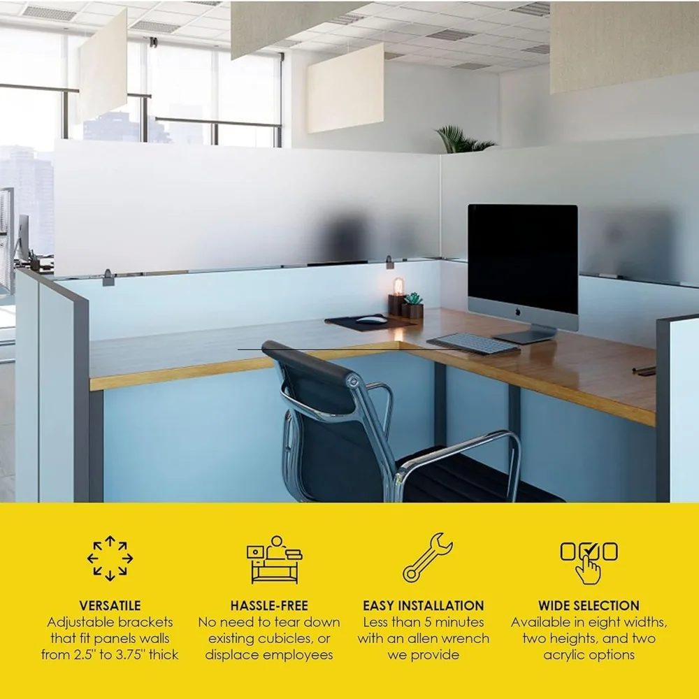 Acrylic Mounted Large Brackets Quality Desk Privacy Panel & Divider for Your Office Cubicle-Increase Separation & Improve