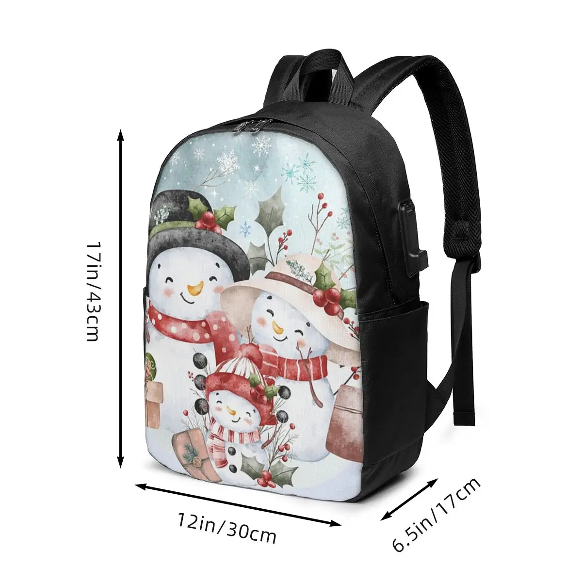 Family Of Three Snowmen Backpack Travel Notebook Bag Computer College Student School Bag Laptop Shoulder Bags for Men Women