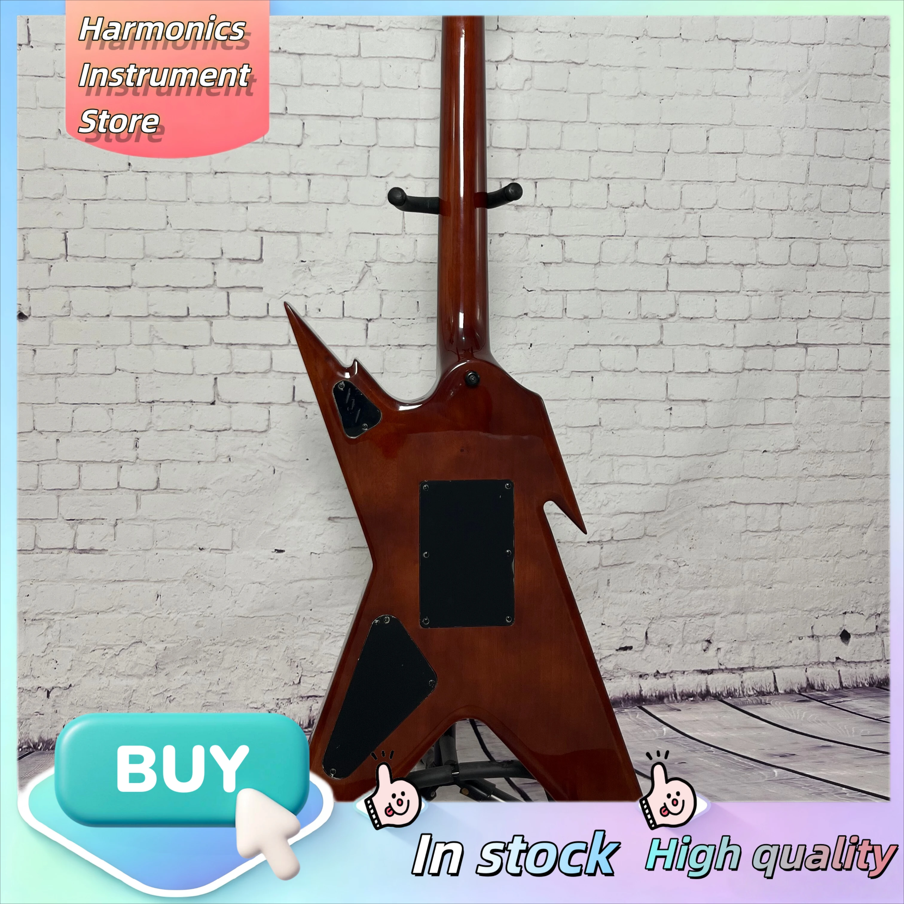 VShape Electric Guitar Green‑Yellow Burst Flamed Maple Top HH Pickups Double Tremolo Bridge Unisex Hard Rock Performance Guitar