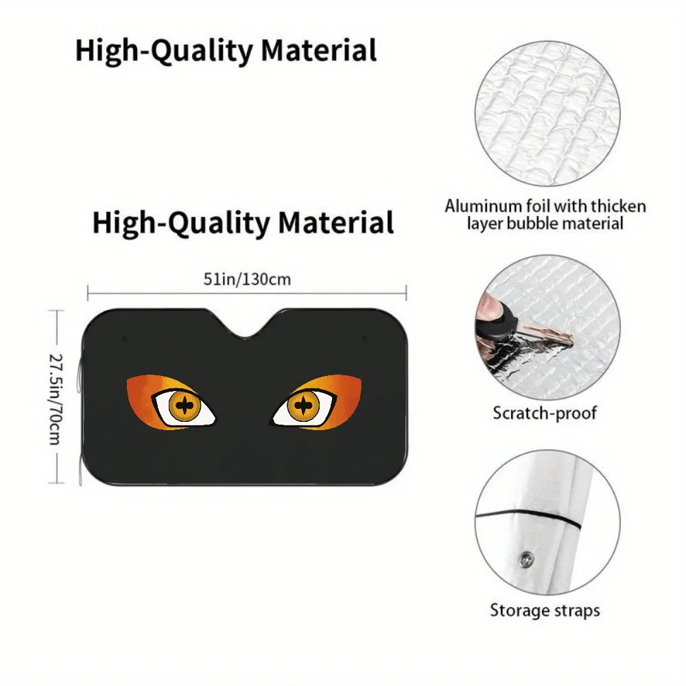 Pair Of Orange Eyes On Black Background Car Auto Sunshades | Front Window Sun Cover, Durable Polyamide Visor, Universally Applic