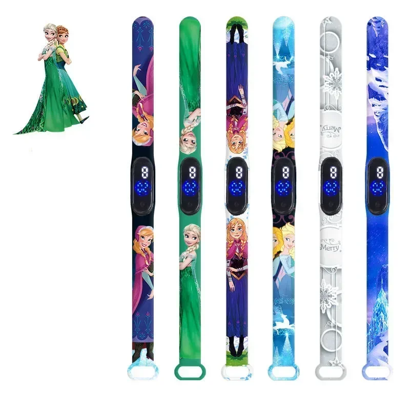 Montre numérique Disney Frozen pour enfants, dessin animé, figurine d\'action, Anna, Elsa, LED, tactile, étanche, électronique, enfants, cadeaux