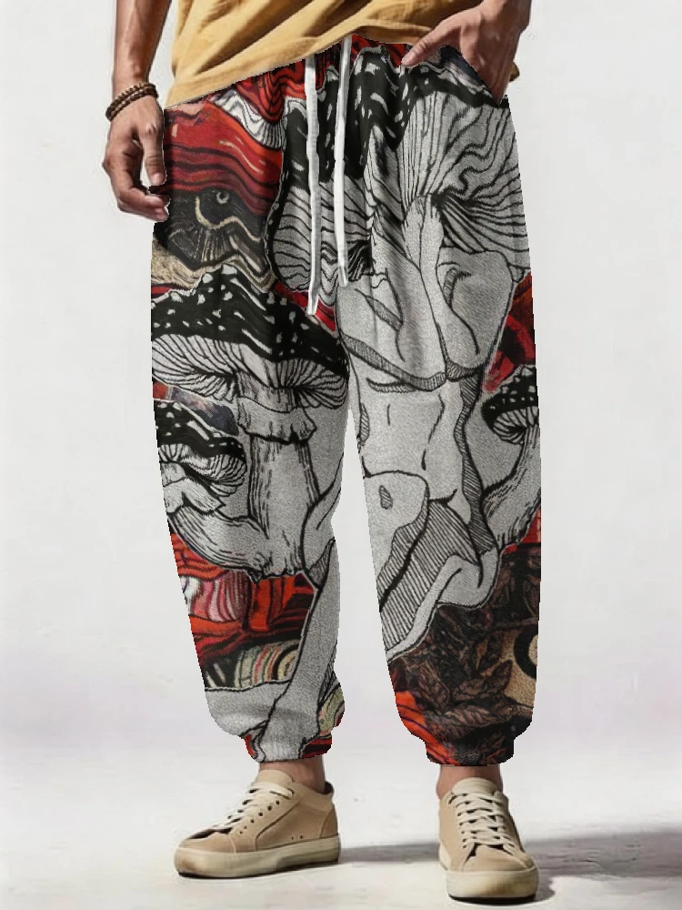 Mens All Over Print Hippie Harem Pants Hip Hop Yoga Sweatpants Summer Holiday Chic Drawstring Japanese Style Trouser Male Sporty