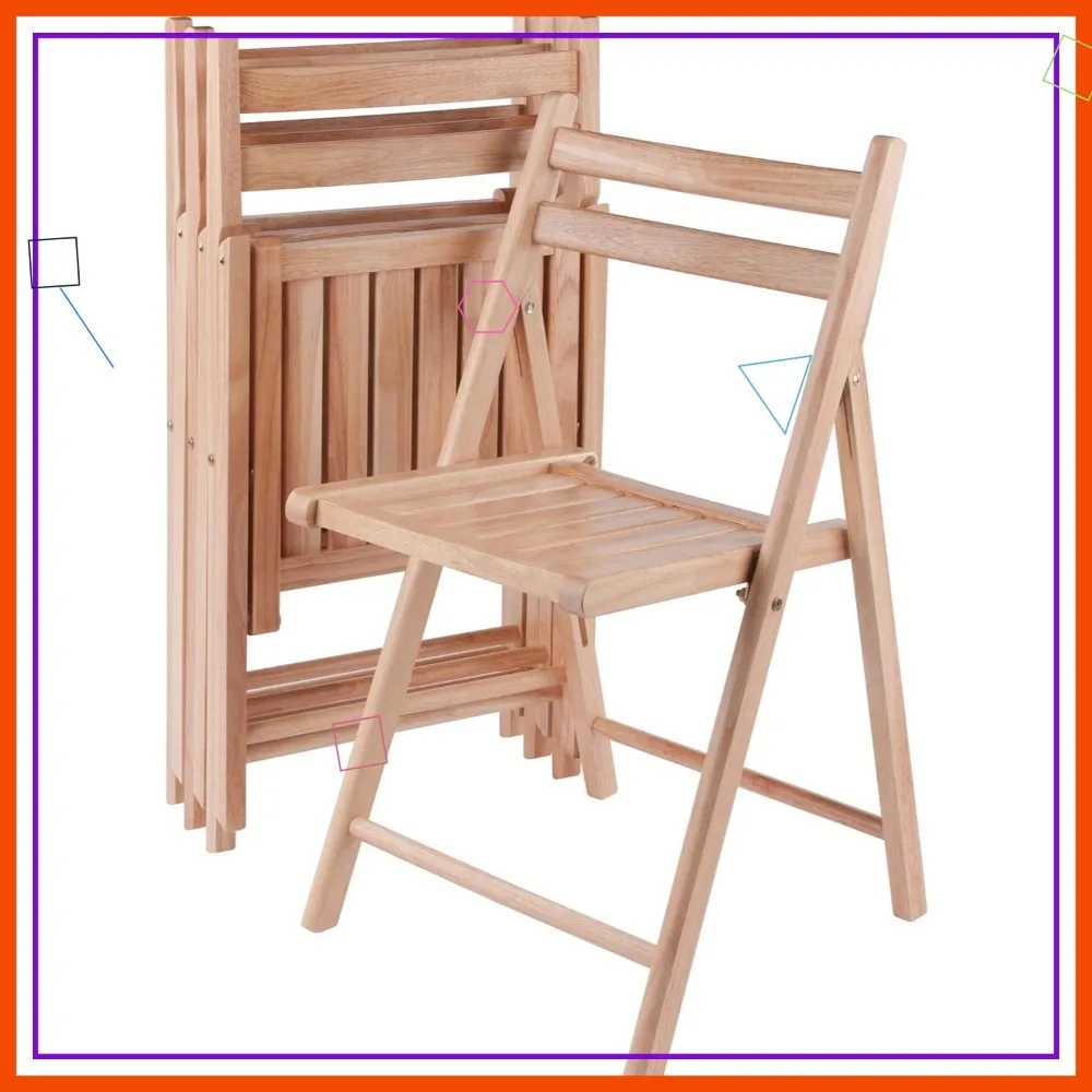 

Natural Folding Chair Set of 4, No Assembly, Portable and Comfortable for Indoor Outdoor Use