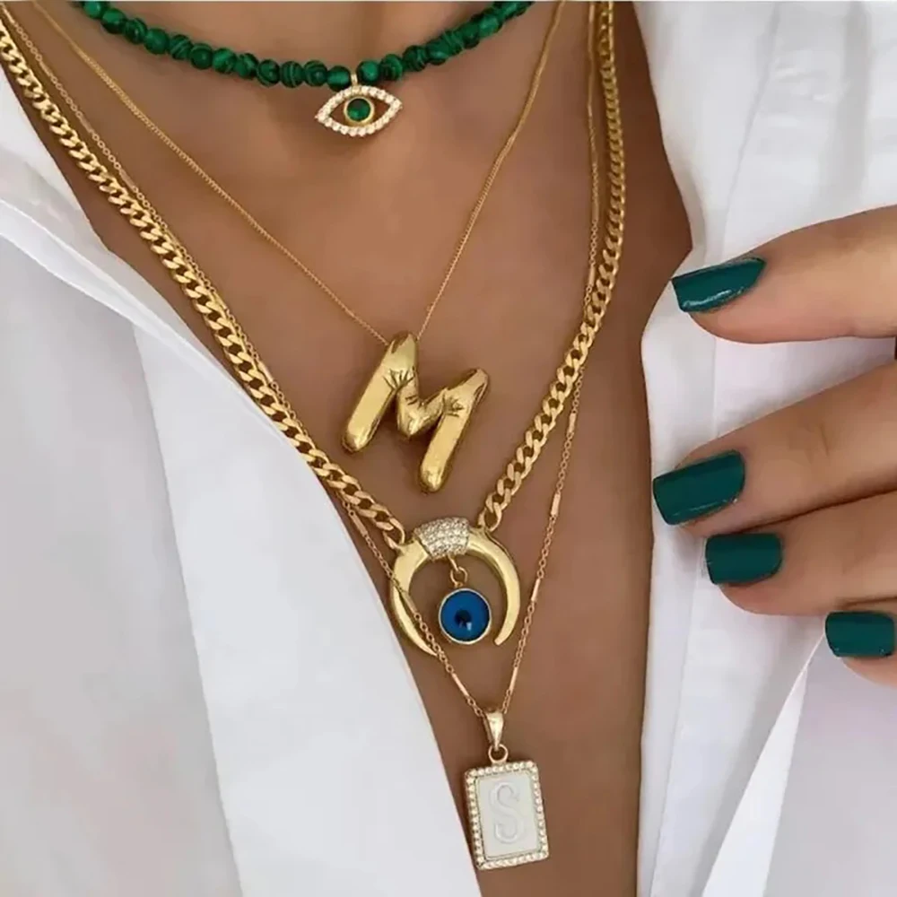 AENSOA Collares Gold Plated Copper Chunky Alphabet Balloon Bubble Initial Letter Pendant Necklace for Women Men Charm Necklaces view 3