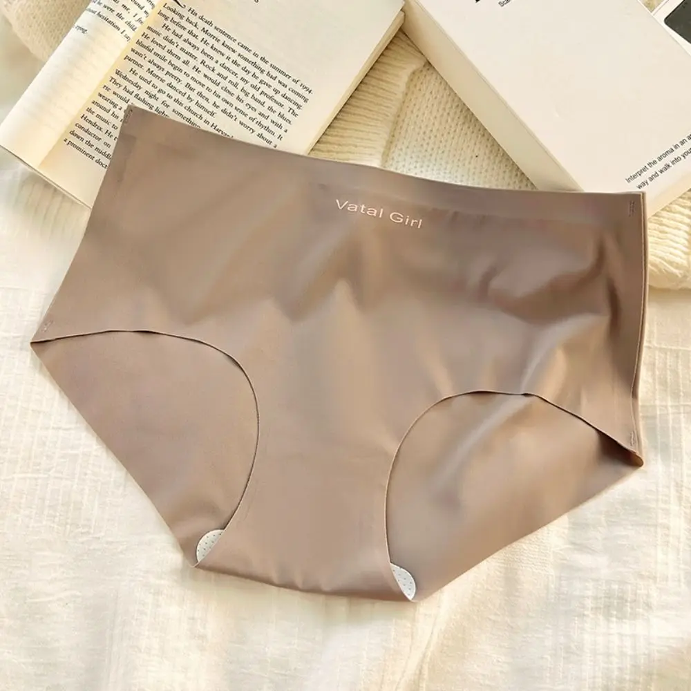 

Sweet Letter Ice Silk Panties Mid Waist Thin Seamless Briefs Lingerie Cotton Crotch Underwear for Women Lady