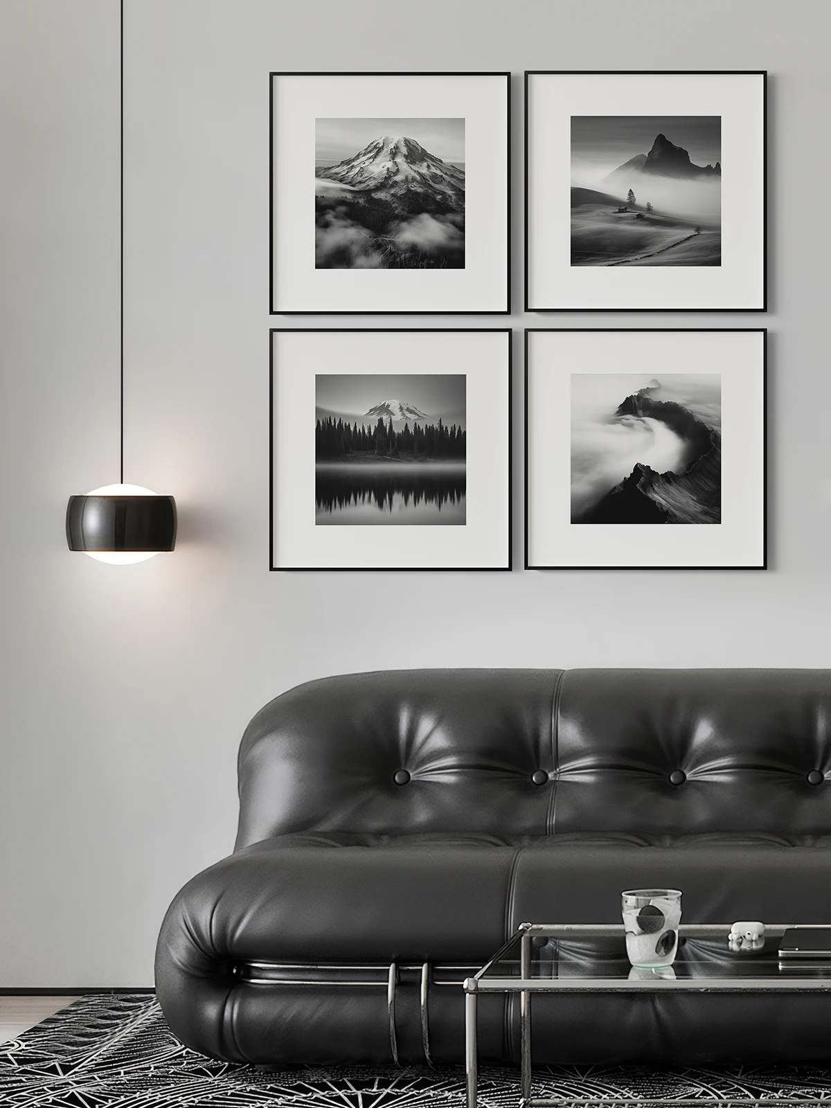 Cuadro Decorativo de Christian Hartmann, Paisaje en Blanco y Negro, Arte Natural, para Sala de Estar, Dormitorio, Sofá, Pintura al Óleo Enmarcada